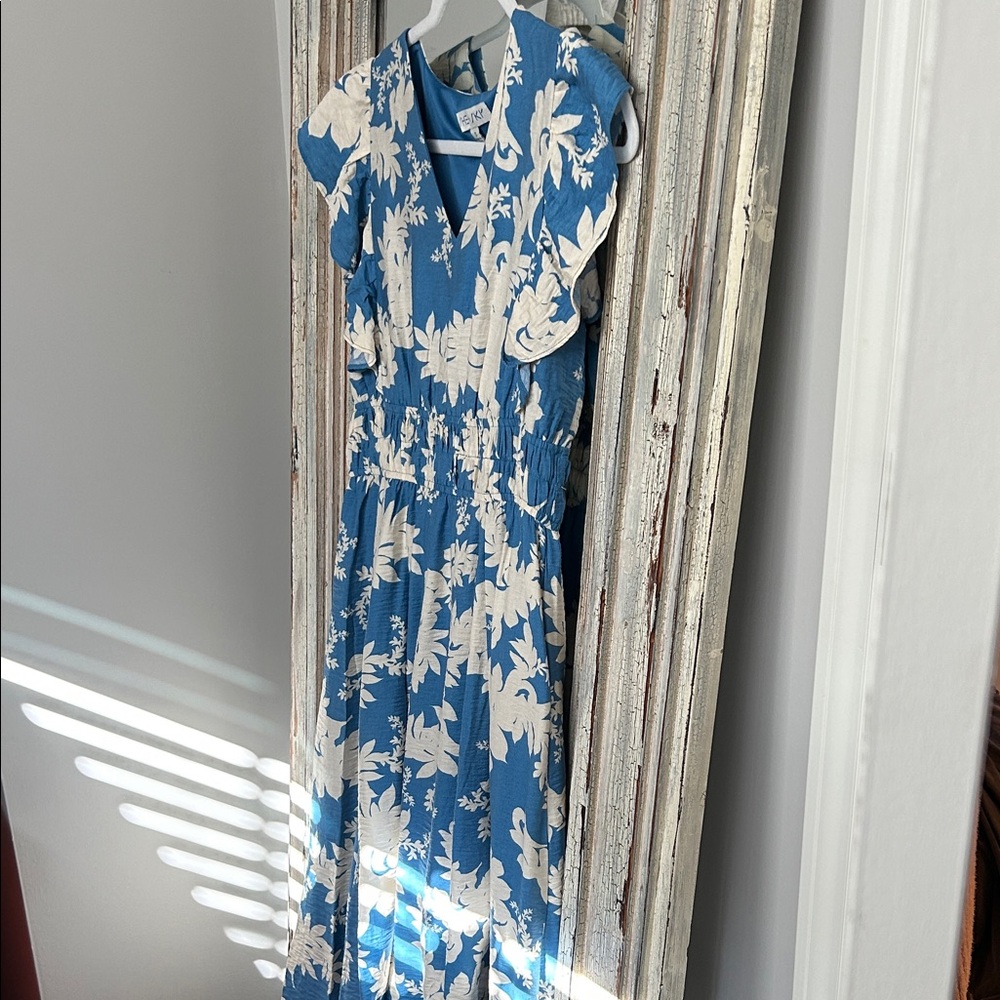 She + Sky Blue and White Floral Maxi Dress